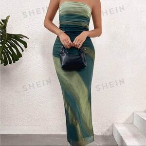 Shein Green Strapless Maxi Dress